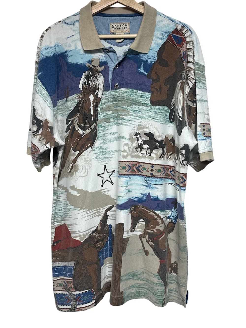 Cotton Traders 90s cotton western polo vintage rodeo Texas Nashville L